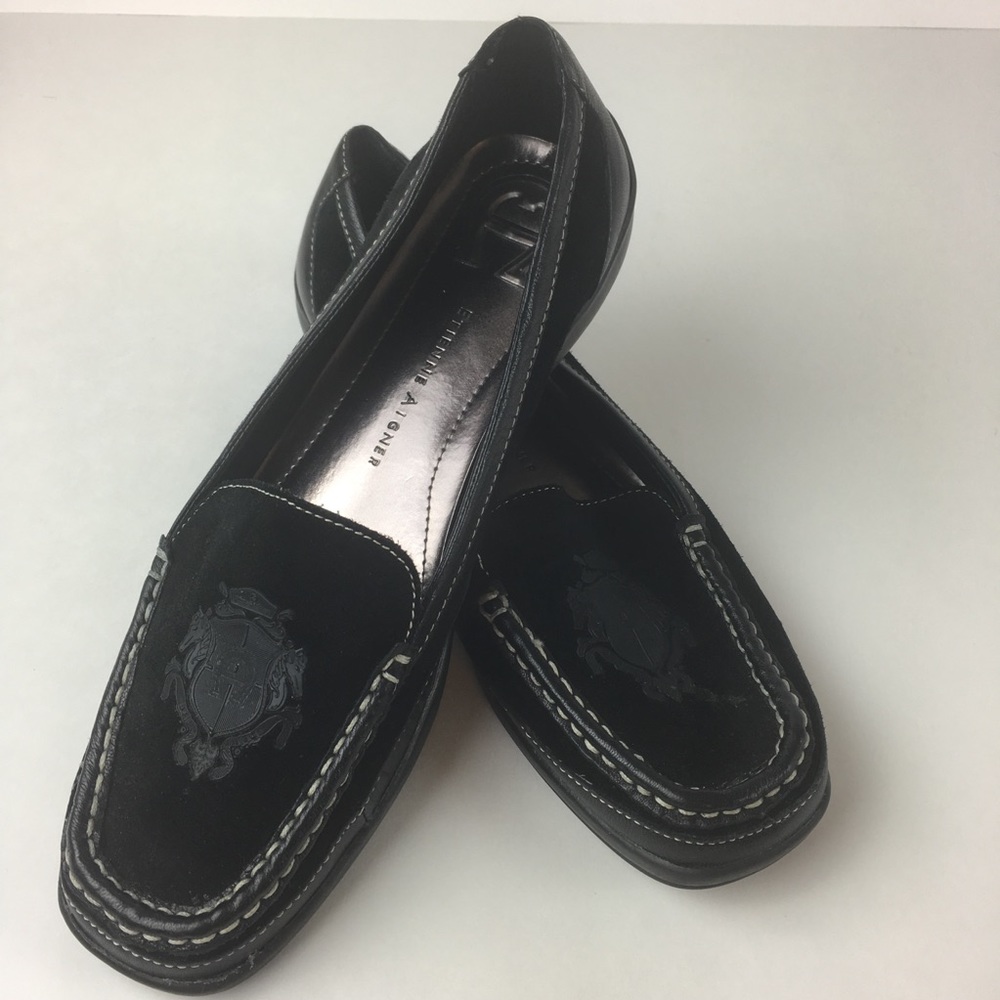 Etienne Aigner black suede loafers flats size 9.5